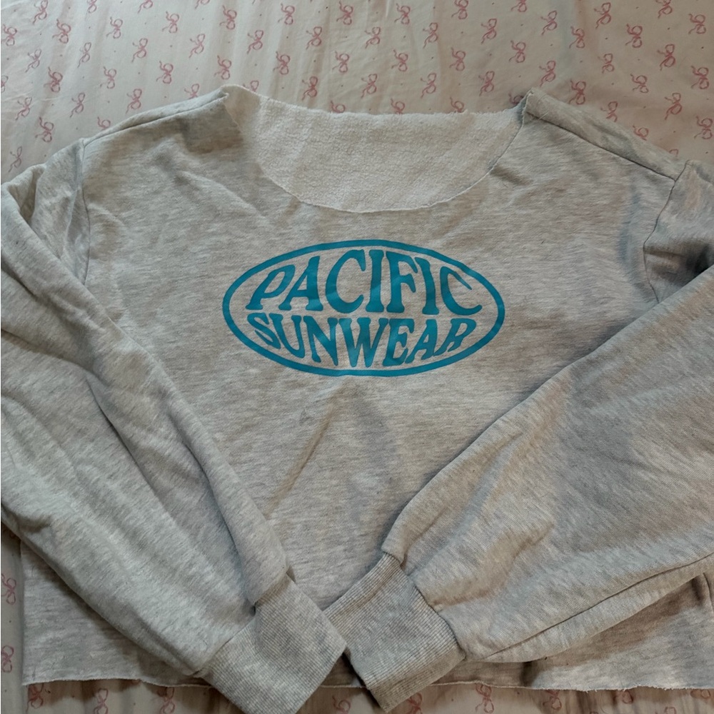 Pacific Sunwear Heather Gray Sweatshirt with Teal Logo